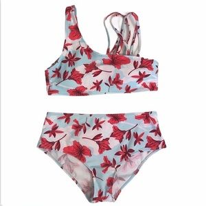 Cupshe NEW Strappy Hibiscus Print Hi Waist Bikini